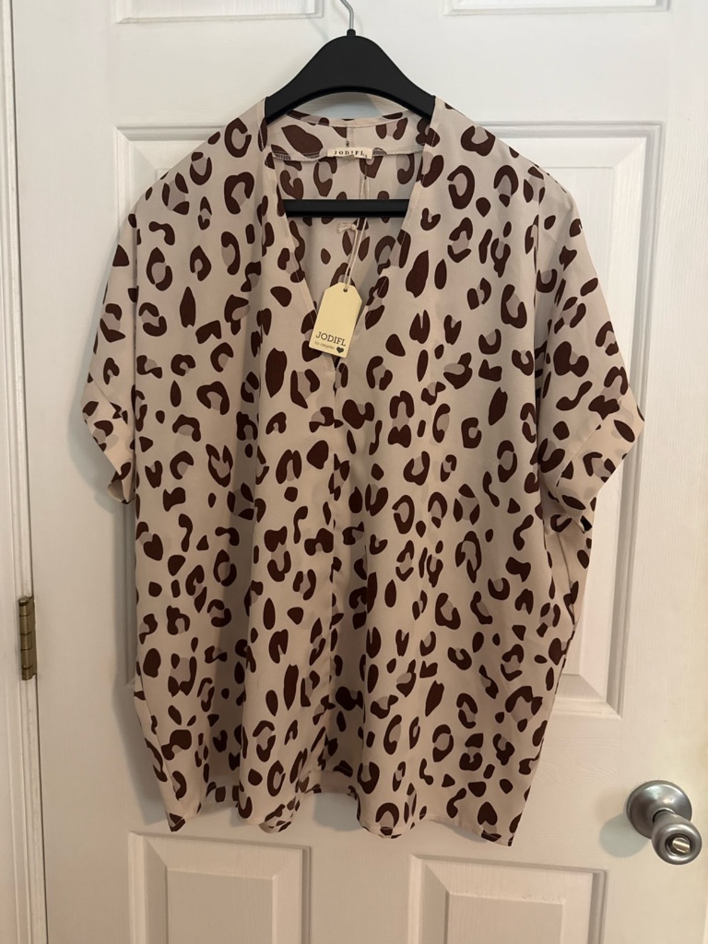 JODIFL Cream Blouse with Brown Leopard Spots